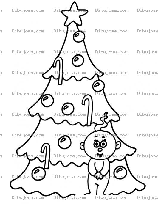 Dibujo para colorear Dibujo De Un Bebe De 1 Ano Parado En Frente Del Arbolito De Navidad Para Pintar Y Colorear Nene En Navidadnavidad Nanavividaddad