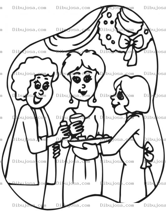 Dibujo para colorear Dibujo De Un Convivio De Mujeres En Navidad Para Pintar Y Colorear Convivio Femenino