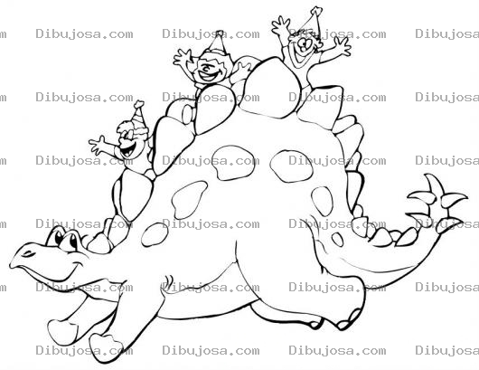 Dibujo para colorear Dibujo De Ninos Montados Sobre Un Dinosaurio Para Pintar Y Colorear
