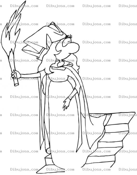 Dibujo para colorear Princesa Bajando Gradas Con Una Antorcha Para Pintar Y Colorear