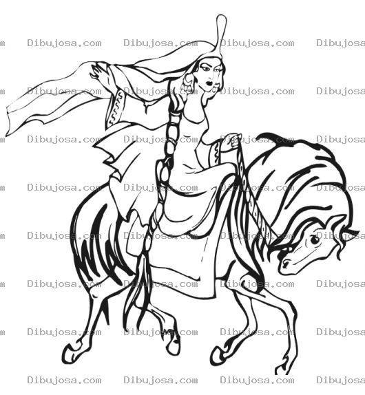 Dibujo para colorear Princesa Gitana A Caballo Para Colorear