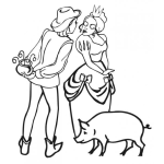 Dibujo para colorear Princesa Y Cerdo Para Pintar Y Colorear