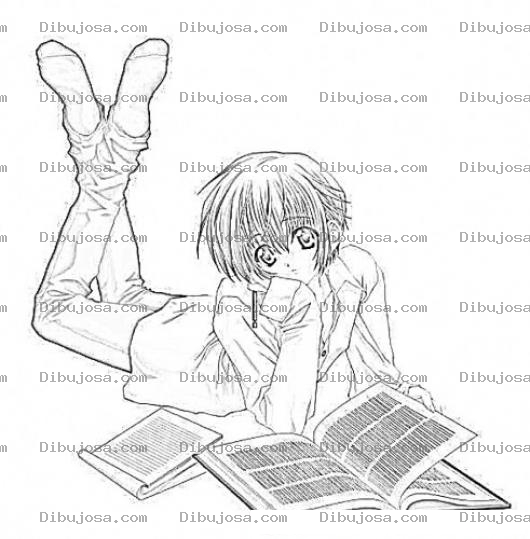 Dibujo para colorear Dibujo Manga De Chico Japones Leyendo Un Libro Para Pintar Y Colorear