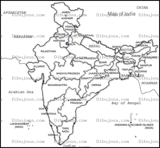 Dibujo para colorear Mapa De India Para Pintar Y Colorear Mapadeindia