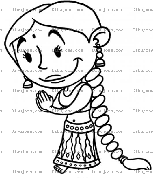Dibujo para colorear Dibujo De Indita Con Pelo Largo Hasta El Piso Para Pintar Y Colorear