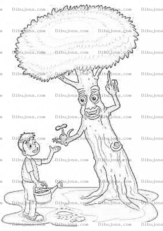 Dibujo para colorear Diadelarbol Dibujo Del Dia Del Arbol Para Pintar Y Colorear Un Arbol Regalando Un Ruto A Un Nino Porque El Nino Cuida De El Dibujo De Amor A La Naturaleza