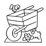 Dibujo para colorear Dibujo De Una Carreta De Madera Con Un Pajarito Para Pintar Y Colorear