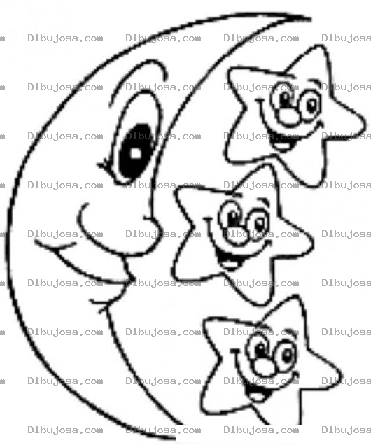 Dibujo para colorear Dibujo De Luna Y Estrellas Para Pintar Y Colorear Lunaconestrellas