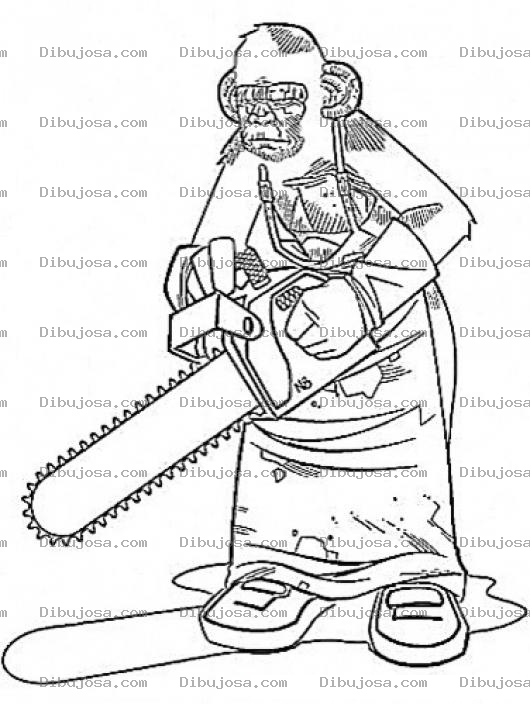 Dibujo para colorear Mono Con Sierra Electrica Para Pintar Y Colorear Monoconsierra