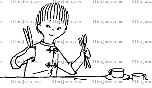 Dibujo para colorear Dibujo De Chinito Con Cubiertos Para Pintar Y Colorear Chino Con Cuchillos Y Tenedores Poniendo Una Mesa