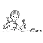 Dibujo para colorear Dibujo De Chinito Con Cubiertos Para Pintar Y Colorear Chino Con Cuchillos Y Tenedores Poniendo Una Mesa