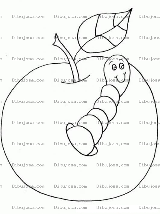 Dibujo para colorear Colorear Manzana con gusanito
