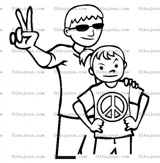Dibujo para colorear Mi Hermano Mayor Dibujo De Chica Con Su Hermano Mayor Para Pintar Y Colorear Signo De Paz Y Amor Pieceandlove O Como Dirian En Guatemala Picenlo