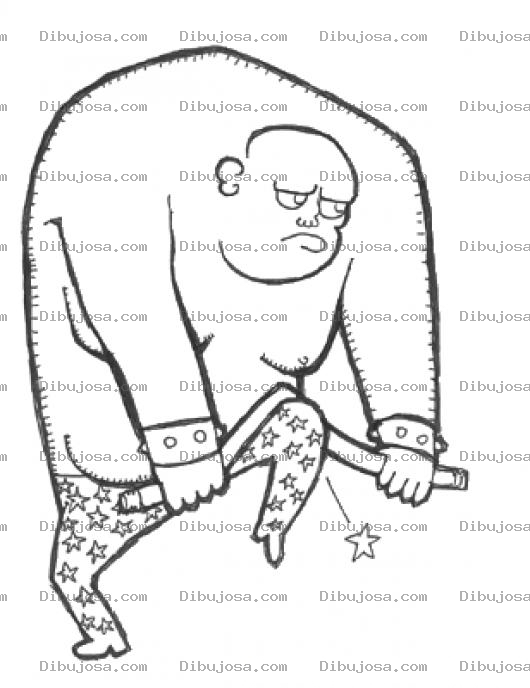 Dibujo para colorear Pelon Mastodonte Doblando Un Hierro Con Su Pierna Para Pintar Y Colorear