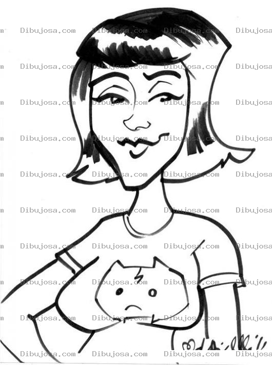 Dibujo para colorear Blusa De Gato Dibujo De Una Mujer Con Una Blusa De Gatito Para Pintar Y Colorear Chica De Pelo Corto