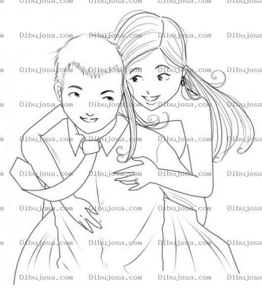 Dibujo para colorear Chineando A Tuto Dibujo De Un Novio Cargando A Su Novia En La Espalda Para Pintar Y Colorear el verbo guatemalteco de chinear a tuto