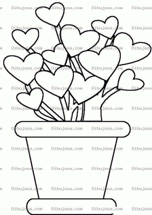 Dibujo para colorear Maseta De Corazones Para Colorear