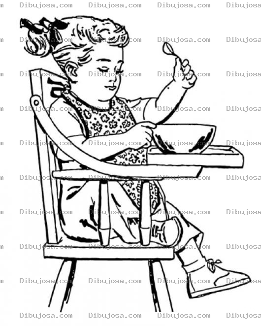 Dibujo para colorear Mesadebebe Dibujo De Una Bebe Cominendo En Su Silla De Madera Para Pintar Y Colorear Beba Comiendo Cereal
