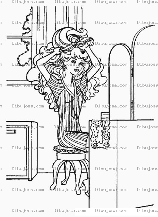 Dibujo para colorear Barbie frente al espejo
