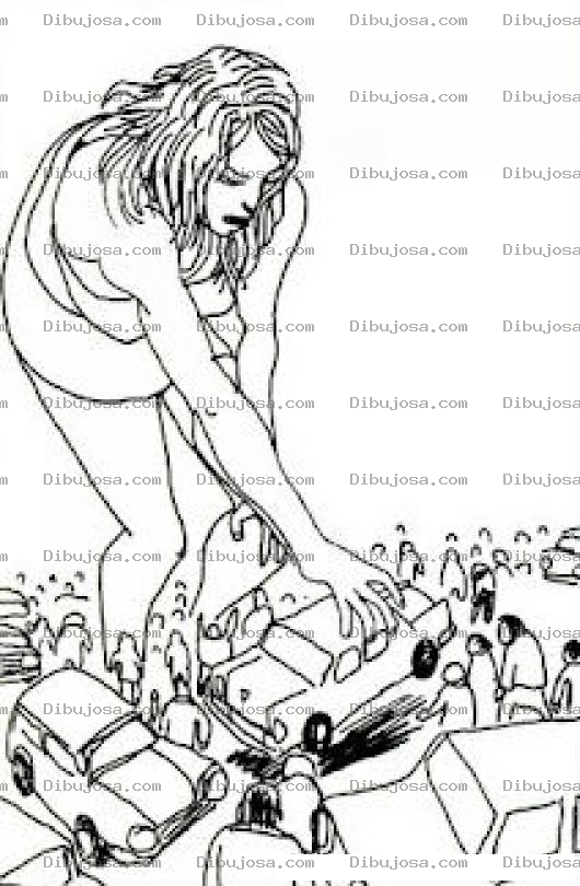 Dibujo para colorear Mujergigante Dibujo De Una Mujer Gigante Agarrando Un Carro Para Pintar Y Colorear
