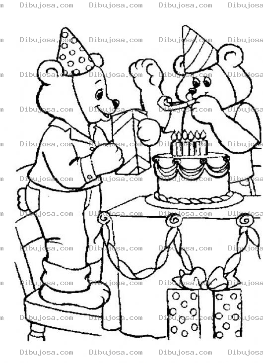 Dibujo para colorear Cumpleanos De Osito Dibujo De Dos Ositios Celebrando Un Cumpleanos Para Pintar Y Colorear Dos Ositos Amigos En Fiesta De Cumpleanos