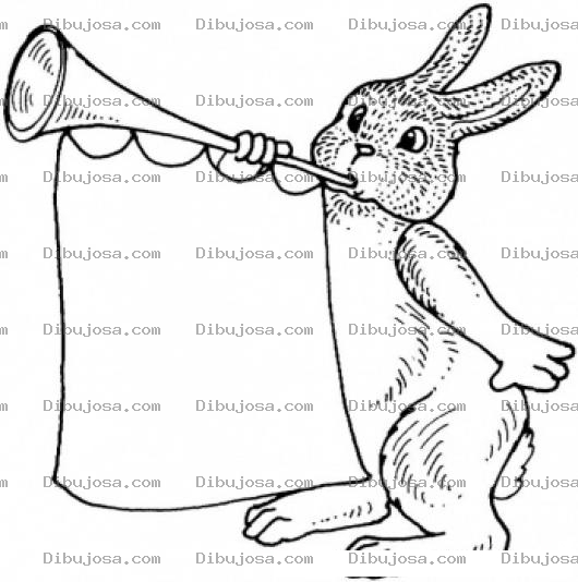 Dibujo para colorear Dibujo De Conejo Con Trompeta Y Cartel En Blanco Para Pintar Y Colorear