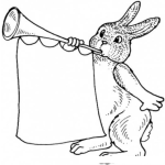 Dibujo para colorear Dibujo De Conejo Con Trompeta Y Cartel En Blanco Para Pintar Y Colorear