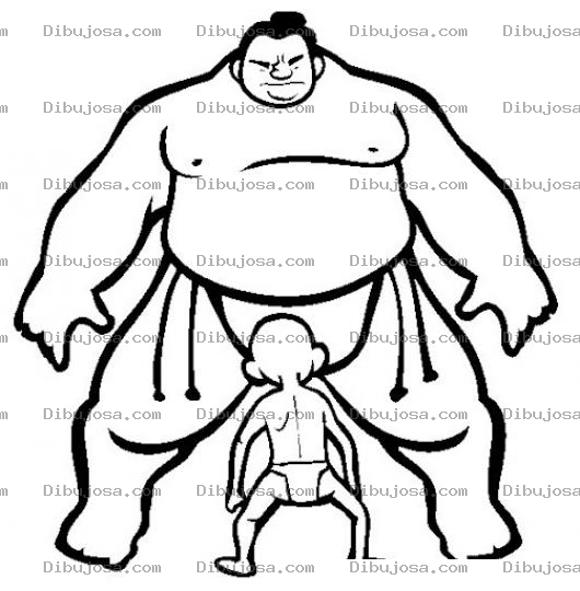 Dibujo para colorear Dibujo De Una Pelea De Sumo Desigual Para Pintar Y Colorear Peleadores De Sumo Distintos