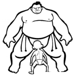Dibujo para colorear Dibujo De Una Pelea De Sumo Desigual Para Pintar Y Colorear Peleadores De Sumo Distintos