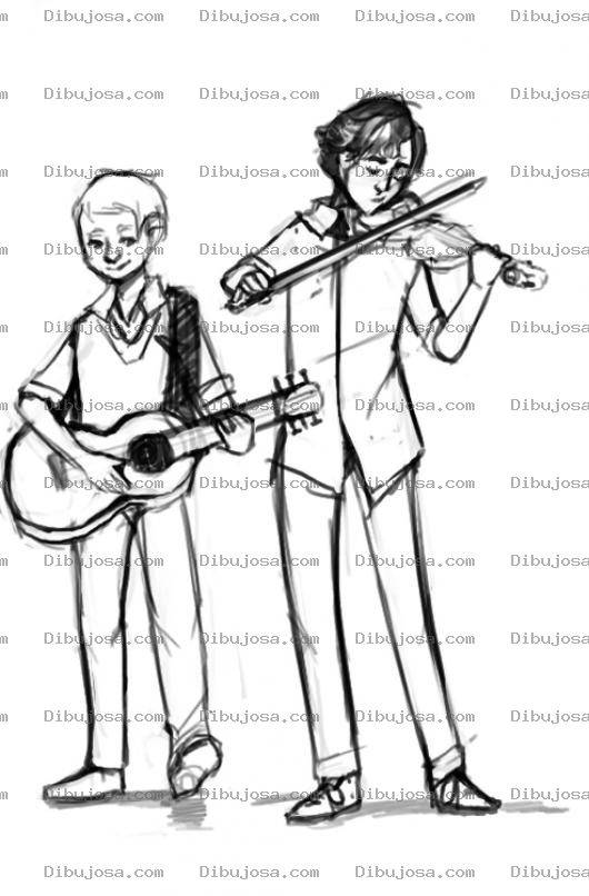 Dibujo para colorear Dibujo De Guitarrista Y Violinista Para Colorear