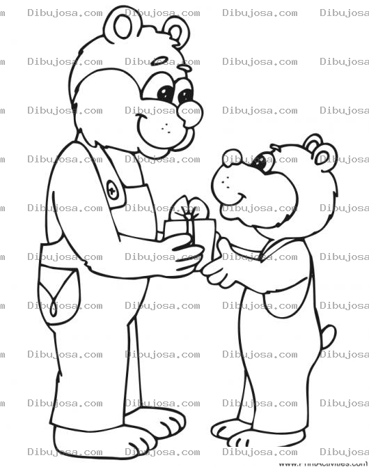 Dibujo para colorear Dibujo De Papa Oso Dando Un Regalito A Su Hijo Osito Para Pintar Y Colorear