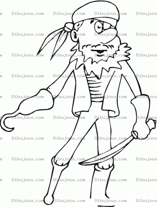 Dibujo para colorear Dibujo De Un Pirata Con Pata De Palo Garfio Y Espada Para Pintar Y Colorear