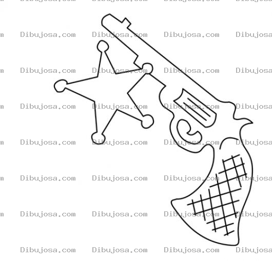 Dibujo para colorear Dibujo De Una Estrella Y Revolver De Alguacil Para Pintar Y Colorear Insignia Y Pistola De Sheriff