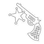 Dibujo para colorear Dibujo De Una Estrella Y Revolver De Alguacil Para Pintar Y Colorear Insignia Y Pistola De Sheriff