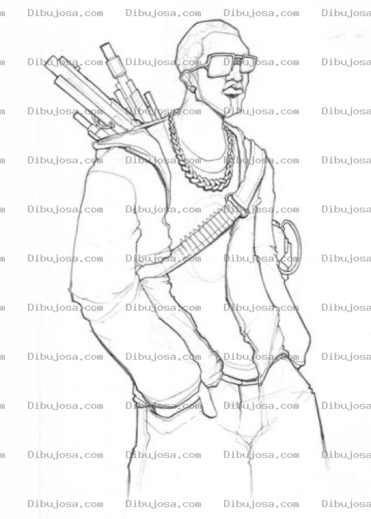 Dibujo para colorear Hombre Con Armas En La Espalada Para Pintar Y Colorear