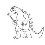 Dibujo para colorear Dinosaurio Con Mashwmellow Para Pintar Y Colorear