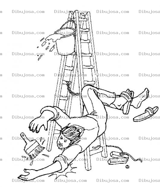 Dibujo para colorear Accidente En Escalera Dibujo De Pintor Cayendose De Una Escalera Para Pintar Y Colorear Caida De Pintor