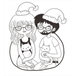 Dibujo para colorear Dibujo De Mujer Y Hombre Con Gatos Y Gorros De Navidad Para Pintar Y Colorear