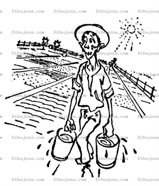 Dibujo para colorear Terrenoinclinado Dibujo De Campesino Regando Sus Siembras En Un Terreno Inclinado En Un Dia Soleado Para Colorear Un Campesino Trabajador