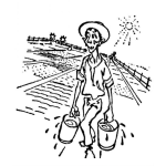 Dibujo para colorear Terrenoinclinado Dibujo De Campesino Regando Sus Siembras En Un Terreno Inclinado En Un Dia Soleado Para Colorear Un Campesino Trabajador