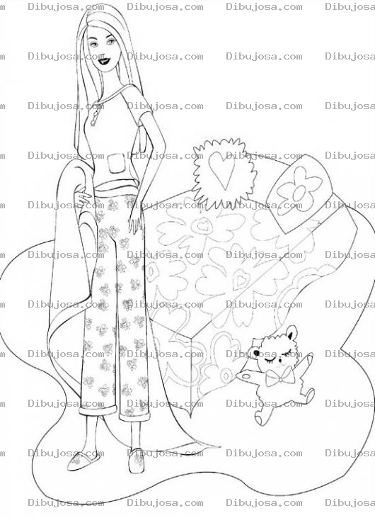 Dibujo para colorear Barbie en su cuarto