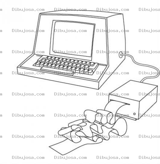 Dibujo para colorear Dibujo De Computadora Vieja Con Impresora De Tickets Para Pintar Y Colorear