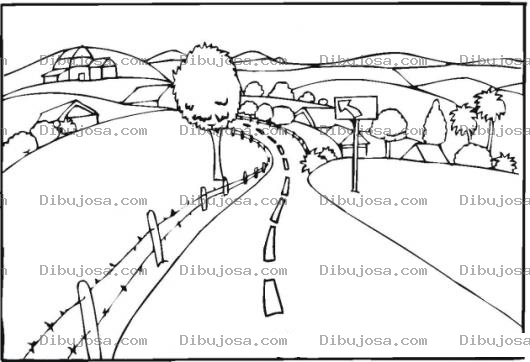 Dibujo para colorear Paisajespaisajes Dibujo Del Paisaje De Una Carretera Para Pinta Y Colorear Un Paizaje De Calle