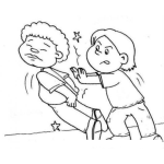 Dibujo para colorear Empujon Dibujo De Un Nino Empujando A Otro Nino Para Pintar Y Colorear Empujador Abusivo