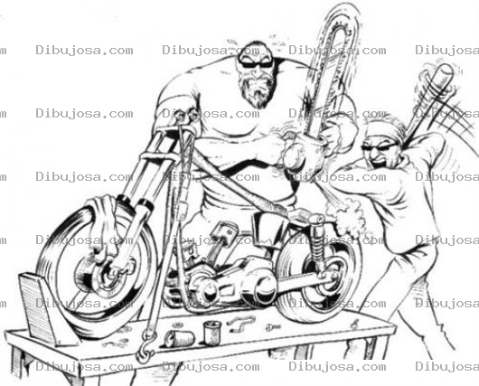 Dibujo para colorear Dibujo De Hombres Destruyendo Una Moto Para Pintar Y Colorear