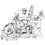 Dibujo para colorear Dibujo De Hombres Destruyendo Una Moto Para Pintar Y Colorear