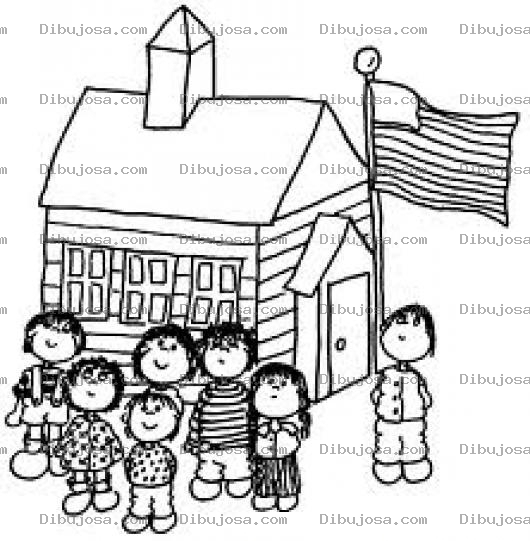 Dibujo para colorear Colegioamericano Dibujo De Un Colegio Americano Con Sus Alumnitos Y La Bandera De Estados Unidos Para Pintar Y Colorear