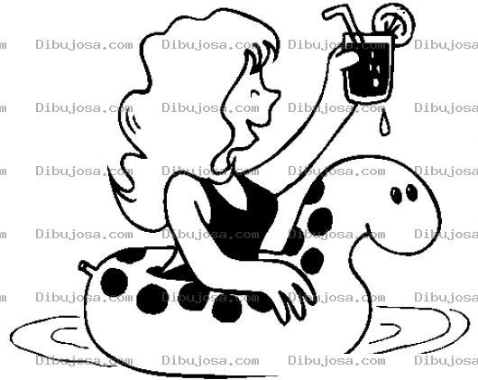 Dibujo para colorear Dibujo De Mujer Con Un Salvavidas En Un Piscina Para Pintar Y Colorear