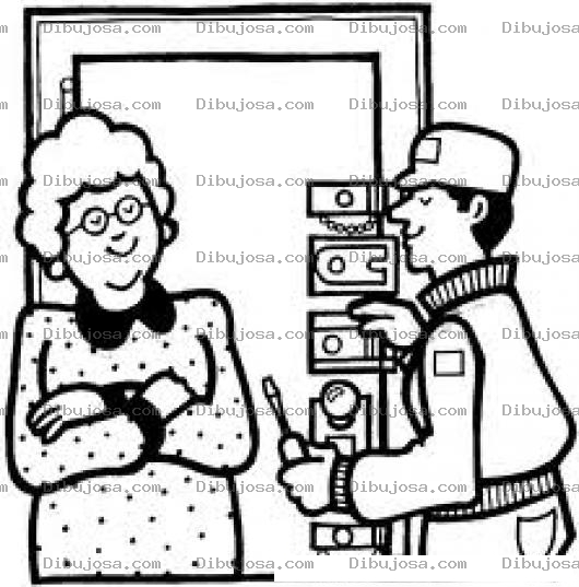Dibujo para colorear Chapas De Seguridad Dibujo De Un Cerrajero Instalando Varias Cerraduras En La Puerta De Una Abuelita Para Pintar Y Colorear