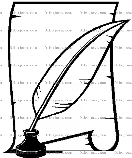Dibujo para colorear Plumacontintero Dibujo De Una Hoja De Pergamino Con Una Pluma Y Su Tintero Para Pintar Y Colorear